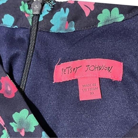 Betsey Johnson Polyester Navy Floral Shift Dress Size 10 - Picture 8 of 8